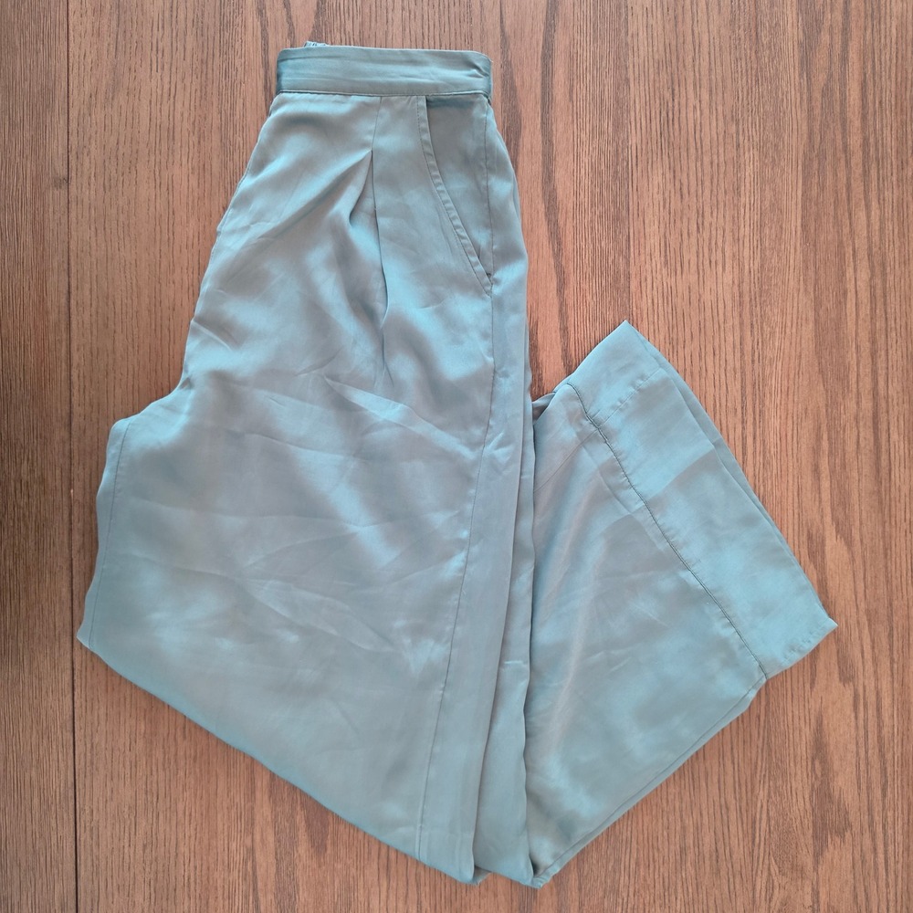 American Eagle Teal Green Satin Wide Leg Pleated Trousers Small